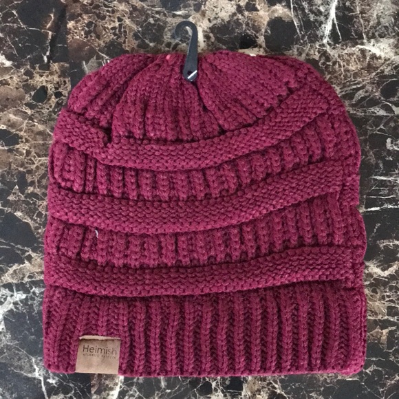 Messy Bun Beanie in Burgundy - Picture 4 of 4
